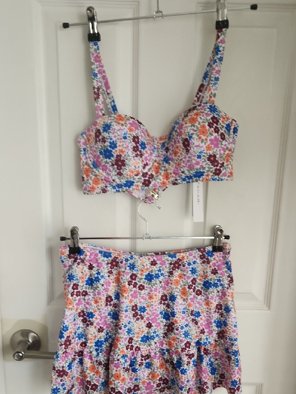Tahari Floral Bloom Bikini Top with Matching Skirt- 2 Piece Set